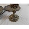 Image 2 : Silverware - Large serving tray, 2 wine goblets (Spain EP brass), fancy candlestick (Godinger), (3) 