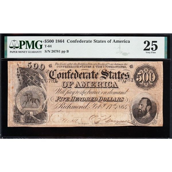 1864 $500 T-64 Confederate PMG 25
