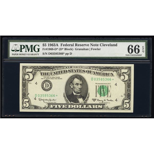 1963A $5 STAR Cleveland FRN PMG 66EPQ