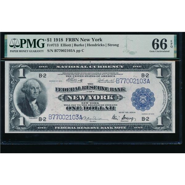 1918 $1 New York FRBN PMG 66EPQ