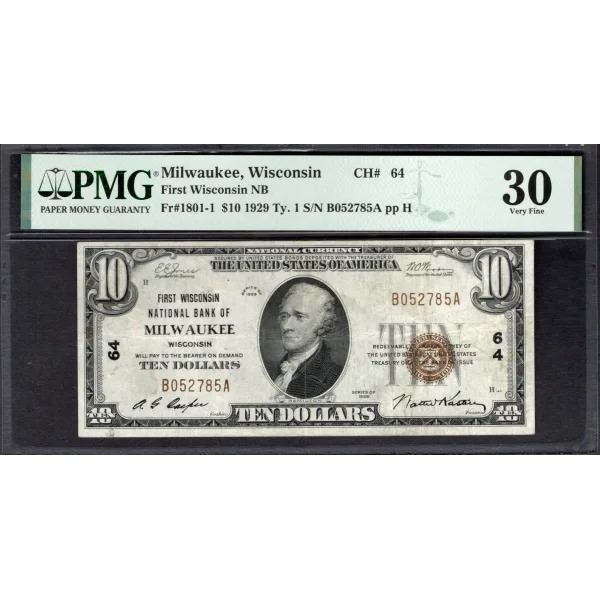 1929 $10 Milwaukee WI National PMG 30