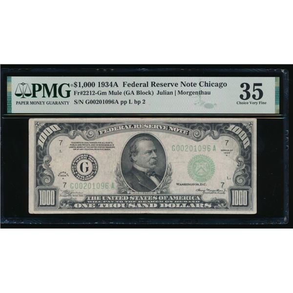 1934A $1000 Chicago FRN PMG 35