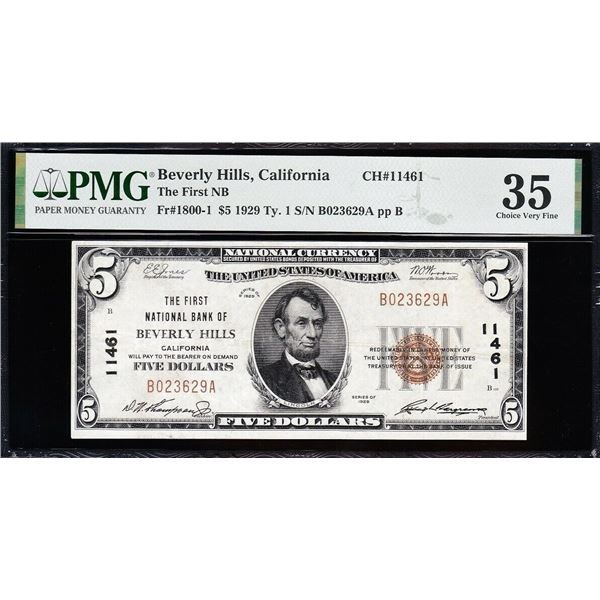 1929 $5 Beverly Hills CA National PMG 35