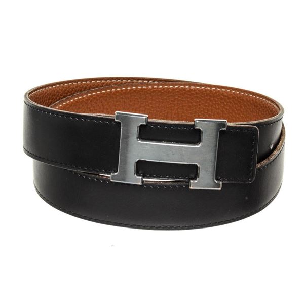Hermes Black Leather H Belt