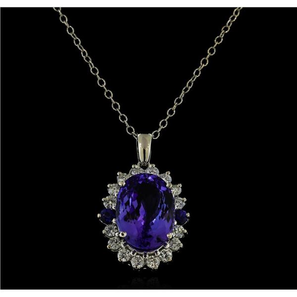 16.40 ctw Tanzanite, Sapphire, and Diamond Pendant With Chain - 14KT White Gold