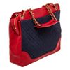 Image 2 : Chanel Red Nevy Denim Canvas Chain Tote Bag
