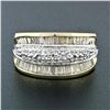 Image 2 : 14k Yellow Gold 1.34 ctw 3 Row Channel Baguette Pave Round Diamond Wide Band Rin
