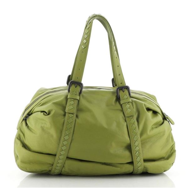Bottega Veneta Zip Boston Bag Leather with Intrecciato Detail Medium Green