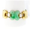 Image 1 : Vintage Large Wide Heavy Alternating Pierced Jade & Solid 14k Gold Bracelet