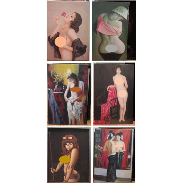 Qty 6 Unframed Artwork Nude Ladies Themed Misc Size