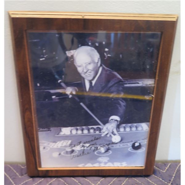 Framed Photo Billiard Pool Themed Willie Mosconi Signed 12"x9"