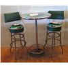 Image 1 : Round Metal Pedestal 8-Ball Bar Table 27" Dia. & Matching Upholstered Stools 43"H