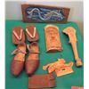 Image 1 : Multiple Carved Wooden Items: Shoes, Wall Hangings, Framed Metal Dragon, etc