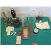 Image 1 : Metal Candlesticks, Saint Michael & Gabriel Figurines, Pendants, Cross, etc