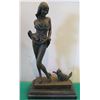 Image 1 : European Bronze Stamped Female Statue w/ Cat Signed "Aldo Vitaleh"  16"H