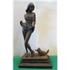 Image 1 : European Bronze Stamped Female Statue w/ Cat Signed "Aldo Vitaleh"  16"H