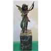 Image 1 : European Bronze Stamped Winged Fairy Statue Signed "Milo" on Stone Base 13"H