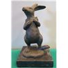 Image 1 : European Bronze Stamped Rabbit Statue Signed "Milo" on Stone Base 5.5"H