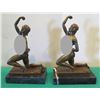 Image 1 : Qty 2 European Bronze Stamped Male & Nude Female Athlete Statues  10"H