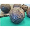 Image 2 : Qty 7 Petanque Boules: 2 on Stone Base, 2 Connected w/ Strap, 1 on Display Base, etc