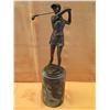 Image 1 : European Bronze Stamped Female Golfer Statue on Stone Base Signed "Milo" 12"H