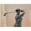 Image 2 : European Bronze Stamped Female Golfer Statue on Stone Base Signed "Milo" 12"H