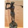 Image 6 : European Bronze Stamped Female Golfer Statue on Stone Base Signed "Milo" 12"H