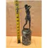 Image 8 : European Bronze Stamped Female Golfer Statue on Stone Base Signed "Milo" 12"H
