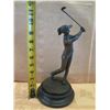 Image 10 : European Bronze Stamped Male Golfer Statue on Round Base Signed "Milo" 12"H