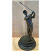 Image 1 : European Bronze Stamped Male Golfer Statue on Round Base Signed "Milo" 12"H