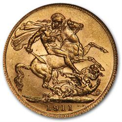 1911 Gold Sovereign- George Slaying Dragon Reverse