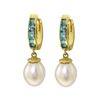 Genuine 9.3 ctw Blue Topaz & Pearl Earrings 14KT Yellow Gold - REF-44N4R