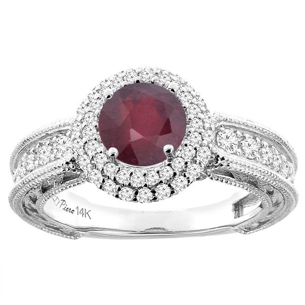 1.55 CTW Ruby & Diamond Ring 14K White Gold - REF-92M4A