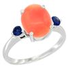 0.24 CTW Blue Sapphire & Natural Coral Ring 14K White Gold - REF-31V6R
