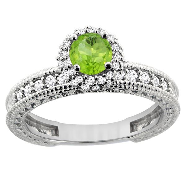 0.80 CTW Peridot & Diamond Ring 14K White Gold - REF-65R8H