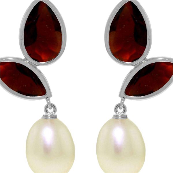 Genuine 16 ctw Pearl, Garnet & Garnet Earrings 14KT White Gold - REF-42Z2N