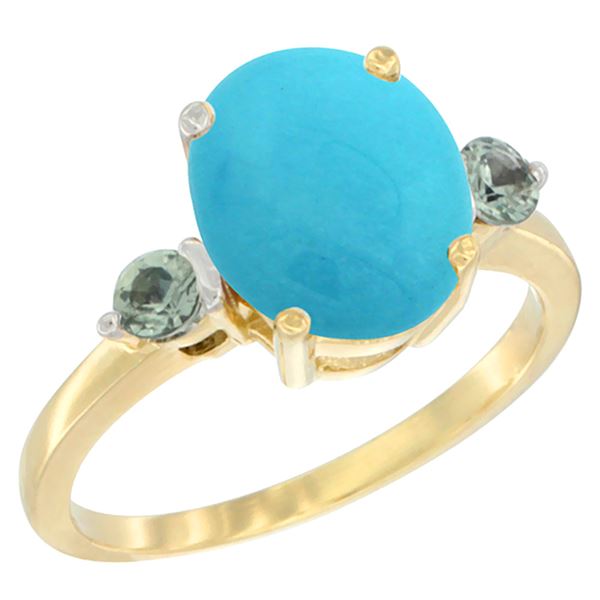 2.64 CTW Turquoise & Green Sapphire Ring 10K Yellow Gold - REF-30Y5V