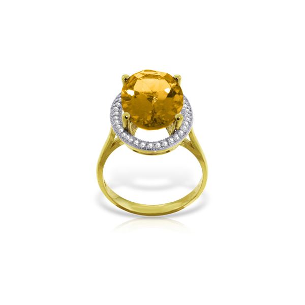 Genuine 5.28 ctw Citrine & Diamond Ring 14KT Yellow Gold - REF-83H3X