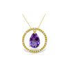 Genuine 6.6 ctw Amethyst & Diamond Necklace 14KT Yellow Gold - REF-52H9X