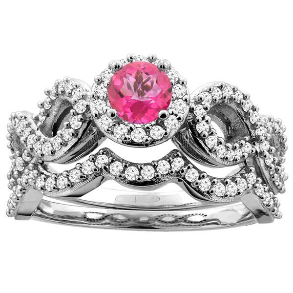 1.06 CTW Pink Topaz & Diamond Ring 10K White Gold - REF-81H6M