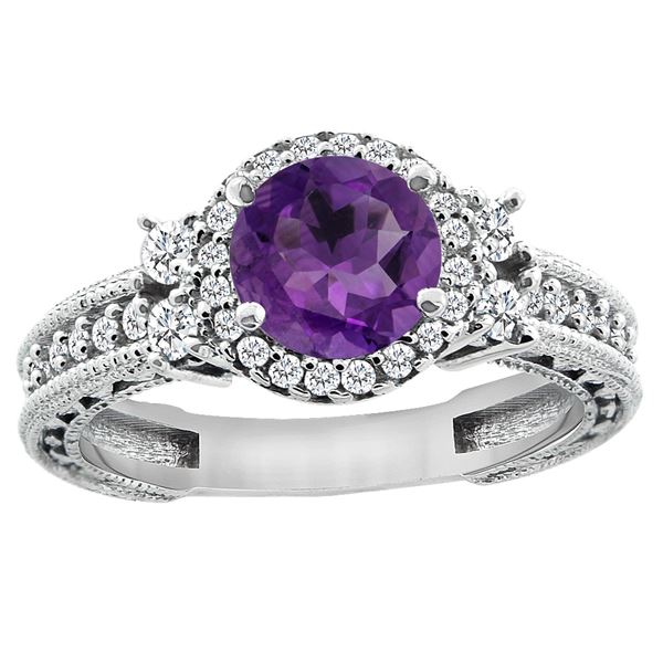 1.46 CTW Amethyst & Diamond Ring 14K White Gold - REF-77M4A