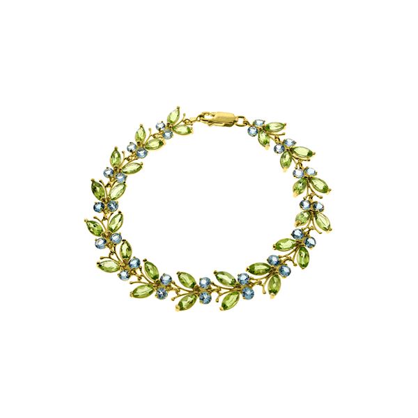 Genuine 16.5 ctw Blue Topaz & Peridot Bracelet 14KT Yellow Gold - REF-179Z2N