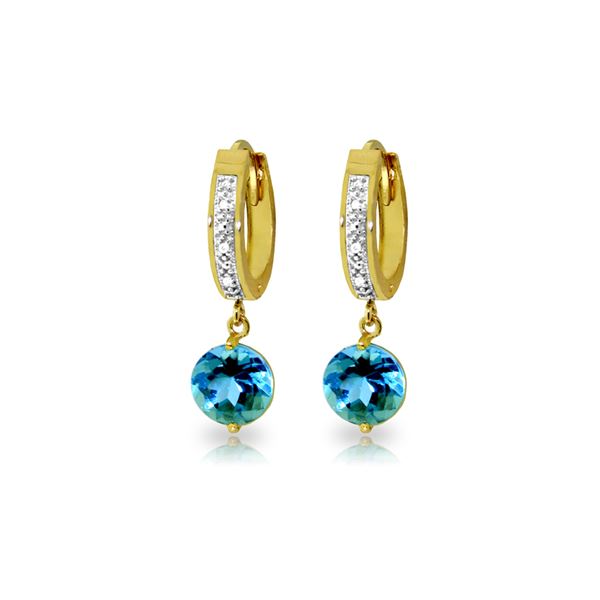 Genuine 3.28 ctw Blue Topaz & Diamond Earrings 14KT Yellow Gold - REF-55N3R