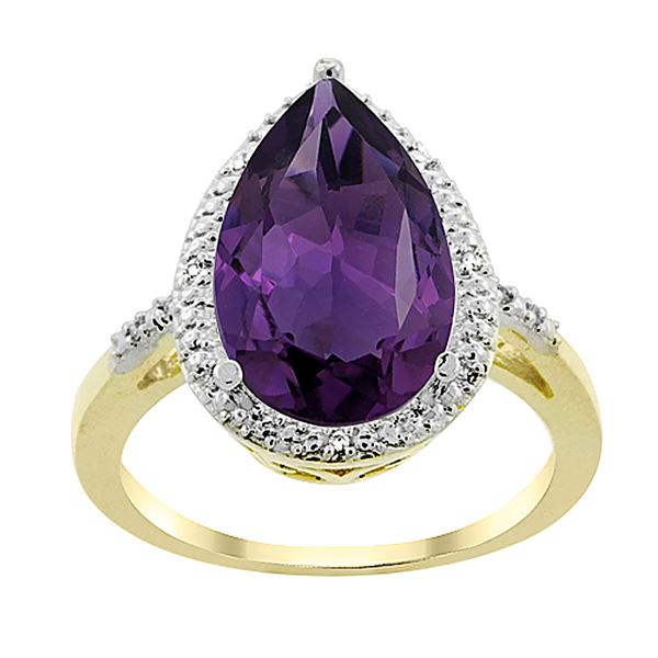 5.55 CTW Amethyst & Diamond Ring 10K Yellow Gold - REF-34X8M