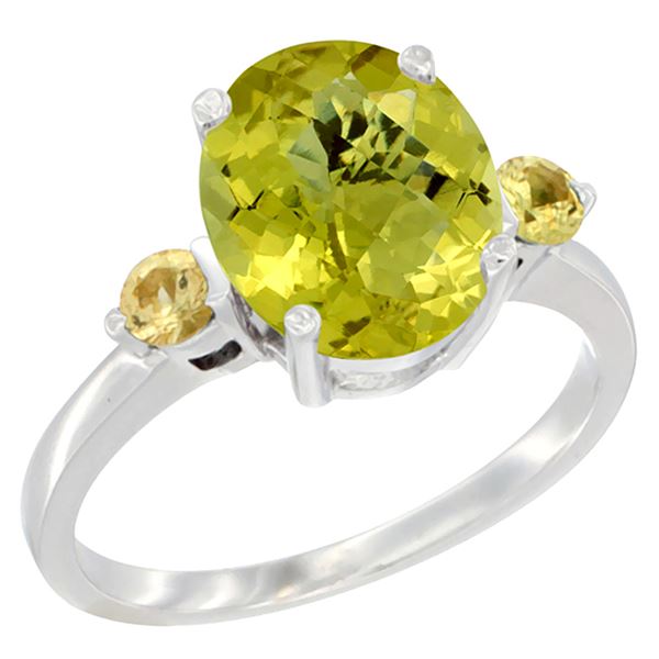 2.64 CTW Lemon Quartz & Yellow Sapphire Ring 10K White Gold - REF-23W7F