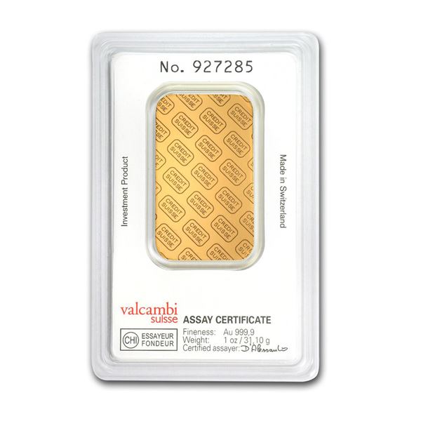 Genuine 1 oz 0.9999 Fine Gold Bar - Credit Suisse