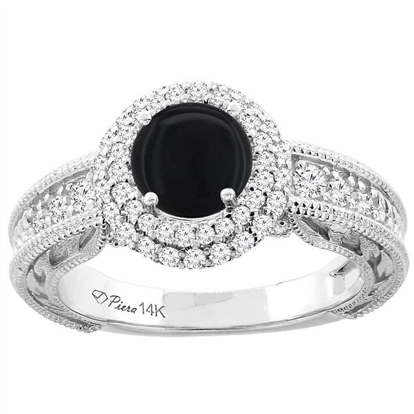 1.09 CTW Onyx & Diamond Ring 14K White Gold - REF-85M8K