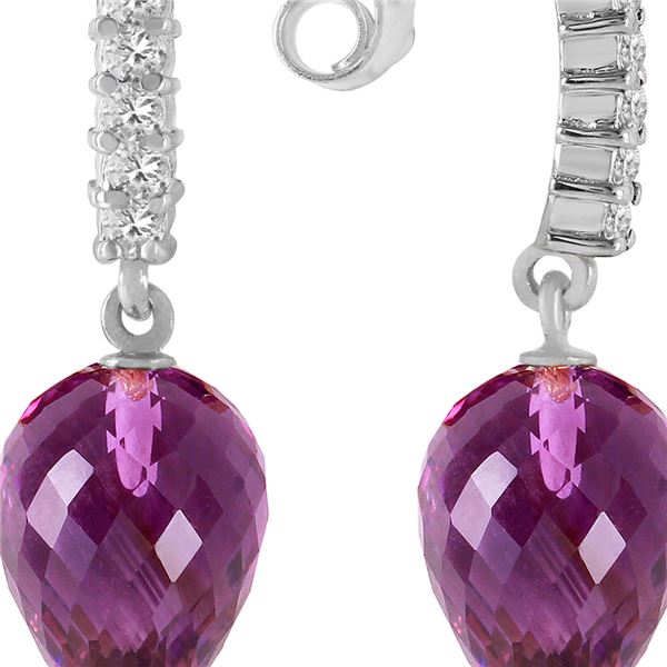 Genuine 19.15 ctw Amethyst & Diamond Earrings 14KT White Gold - REF-47V4W