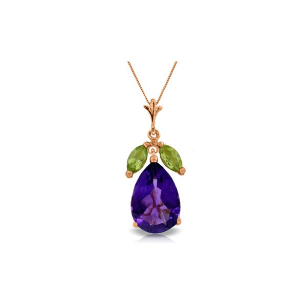 Genuine 6.5 ctw Amethyst & Peridot Necklace 14KT Rose Gold - REF-38Z2N