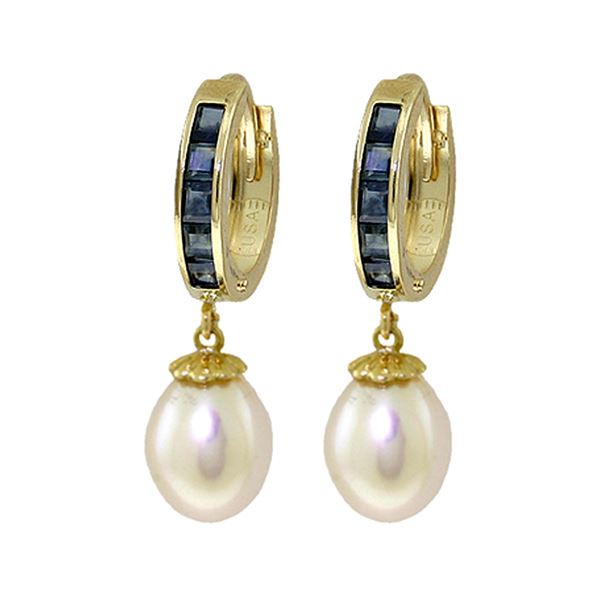 Genuine 9.3 ctw Sapphire & Pearl Earrings 14KT Yellow Gold - REF-46H2X